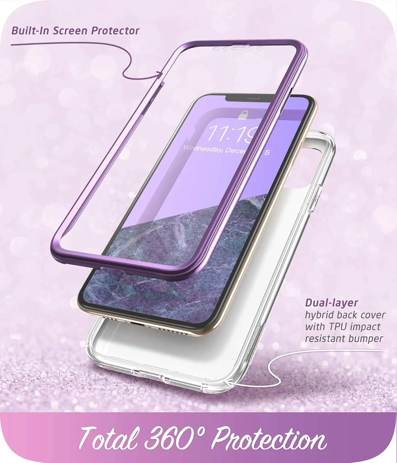 i-Blason Cosmo Series Case for iPhone 11 Pro 5.8 inch, Slim Full-Body Stylish Protective Case with Built-in Screen Protector (Purple)
