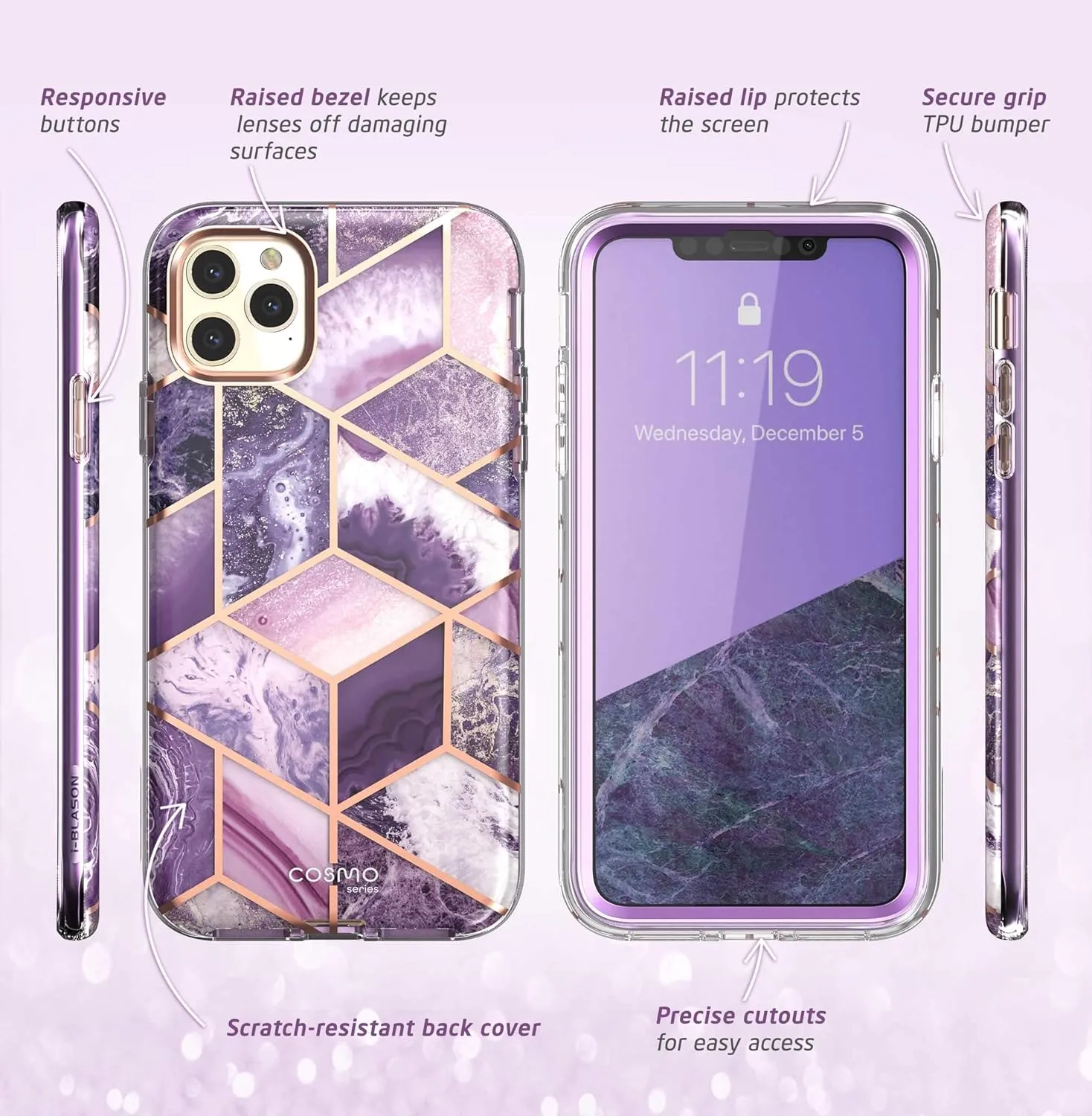 i-Blason Cosmo Series Case for iPhone 11 Pro 5.8 inch, Slim Full-Body Stylish Protective Case with Built-in Screen Protector (Purple)