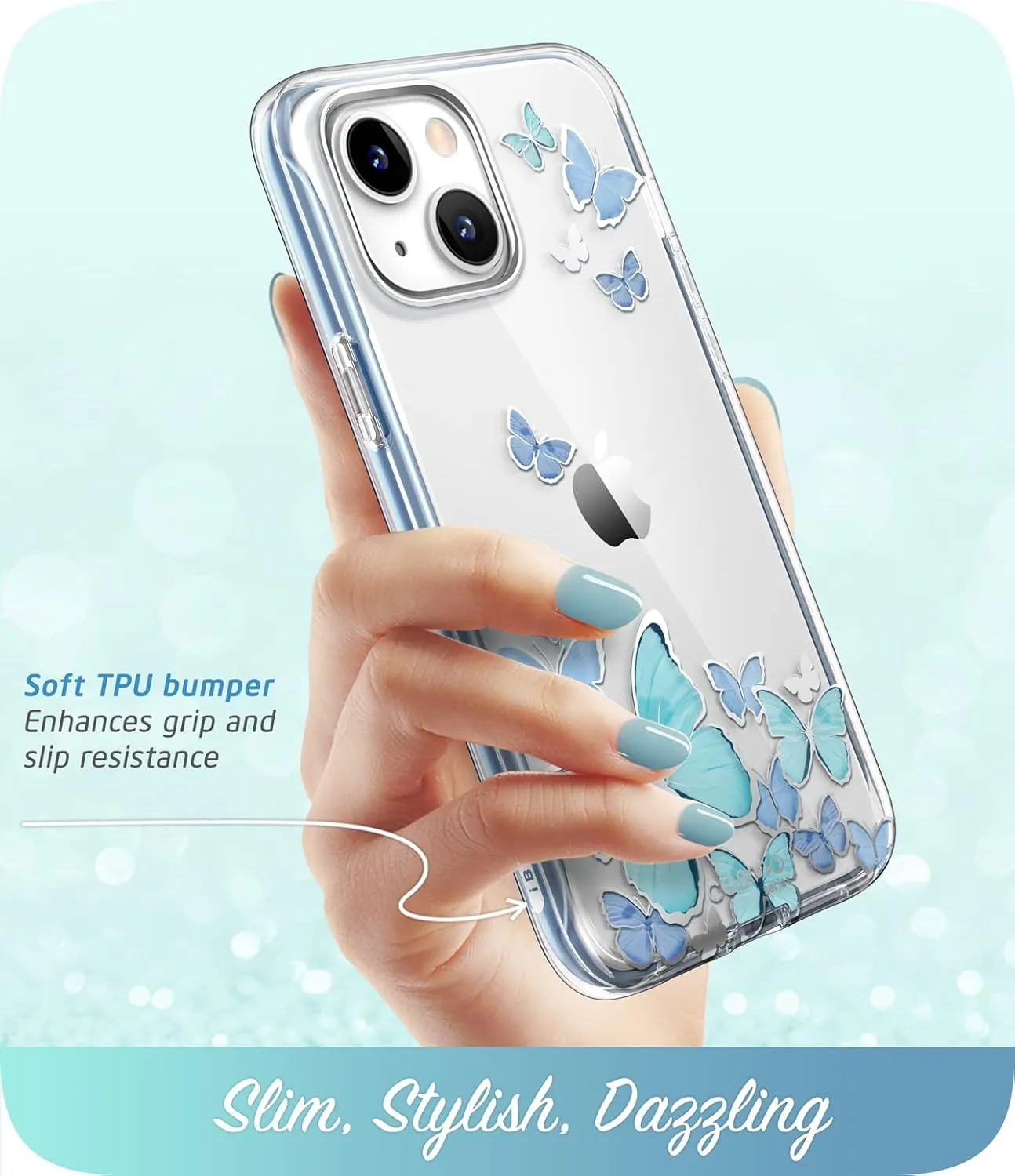 i-Blason Cosmo Series Case for iPhone 13 5G 6.1 inch (2021 Release), Slim Full-Body Stylish Protective Case with Built-in Screen Protector (BlueFly)