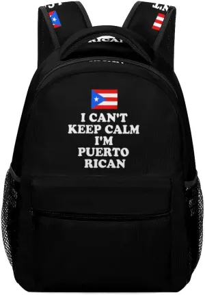 I Can't Keep Calm I'm Puerto Rican Laptop Backpack Fashion Shoulder Bag Travel Daypack Bookbags for Men Women