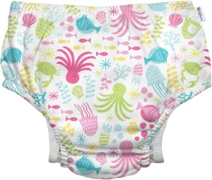 i play. by green sprouts Reusable, Eco Snap Swim Diaper with Gussets, UPF 50, Patented Design, STANDARD 100 by OEKO-TEX Certified - White Sea Pals, 4T