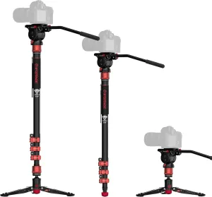 IFOOTAGE 71" Aluminum Monopod Kit, Cobra 3 A180F   Komodo K5, Professional Video Set With Head for DSLR Cameras, Portable Travel Monopod Compatible With Sony Canon Nikon