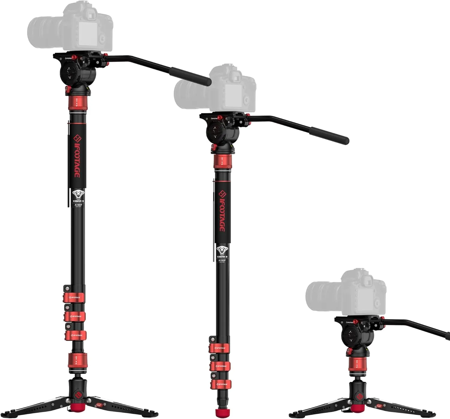 IFOOTAGE 71" Aluminum Monopod Kit, Cobra 3 A180F   Komodo K5, Professional Video Set With Head for DSLR Cameras, Portable Travel Monopod Compatible With Sony Canon Nikon