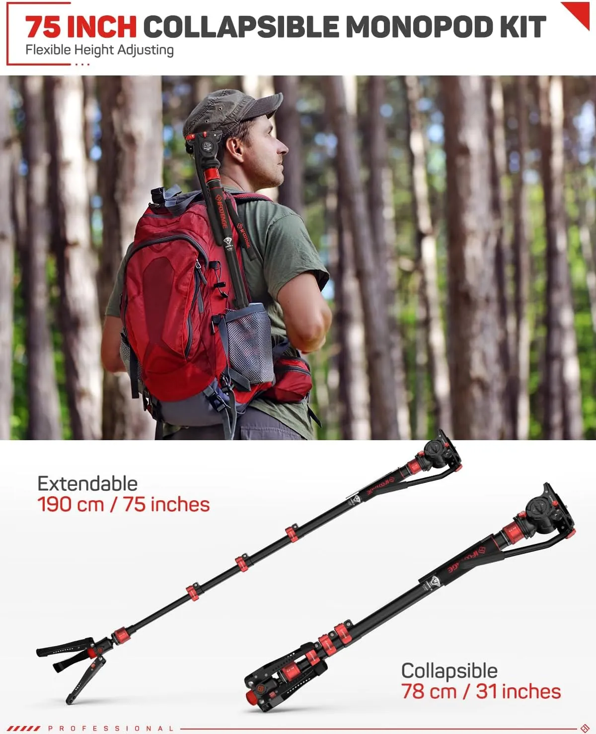 IFOOTAGE 71" Aluminum Monopod Kit, Cobra 3 A180F   Komodo K5, Professional Video Set With Head for DSLR Cameras, Portable Travel Monopod Compatible With Sony Canon Nikon