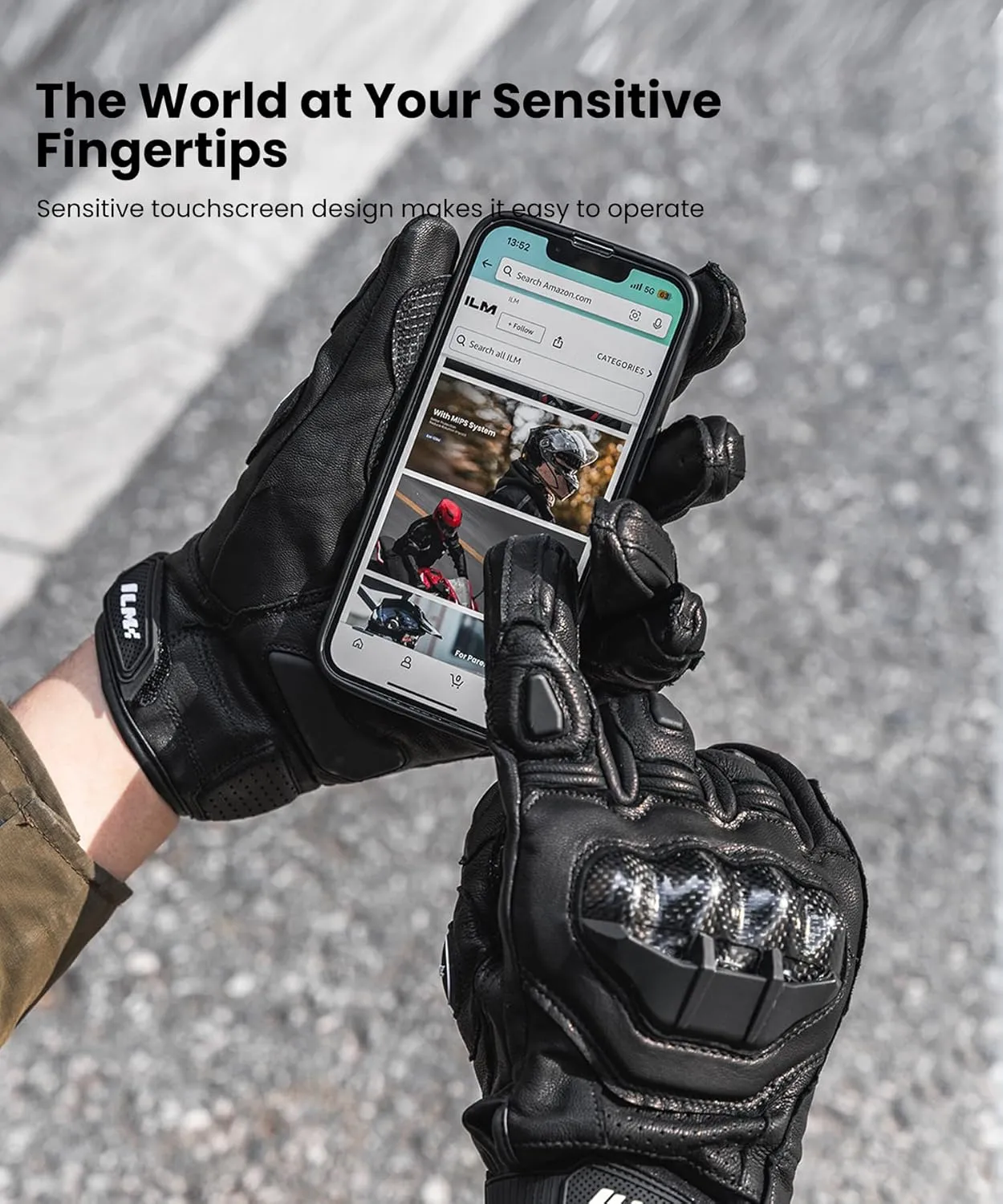 ILM Air Flow Leather Motorcycle Gloves Touchscreen for Men and Women Model-GRC01 (M, Black)