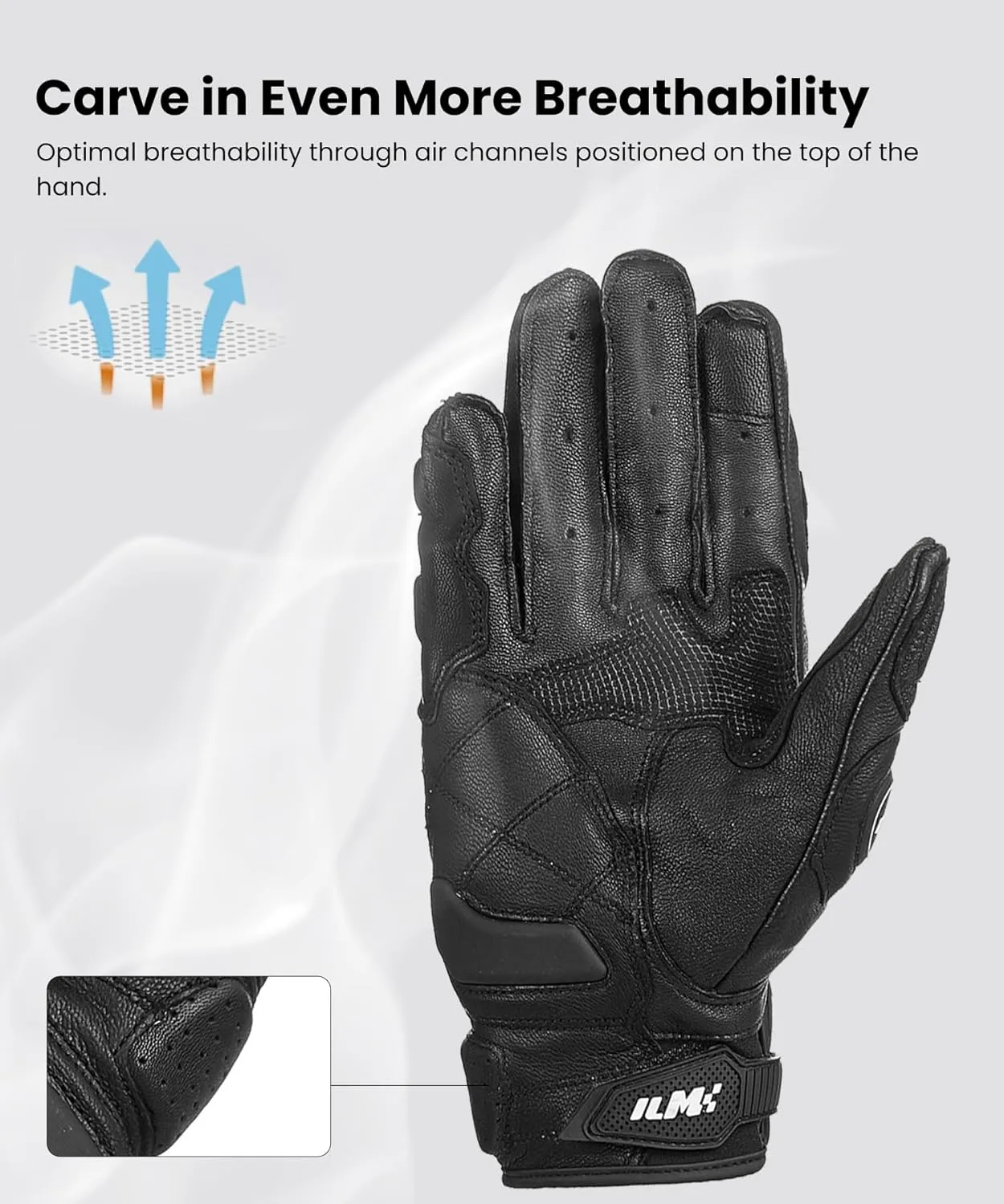 ILM Air Flow Leather Motorcycle Gloves Touchscreen for Men and Women Model-GRC01 (M, Black)