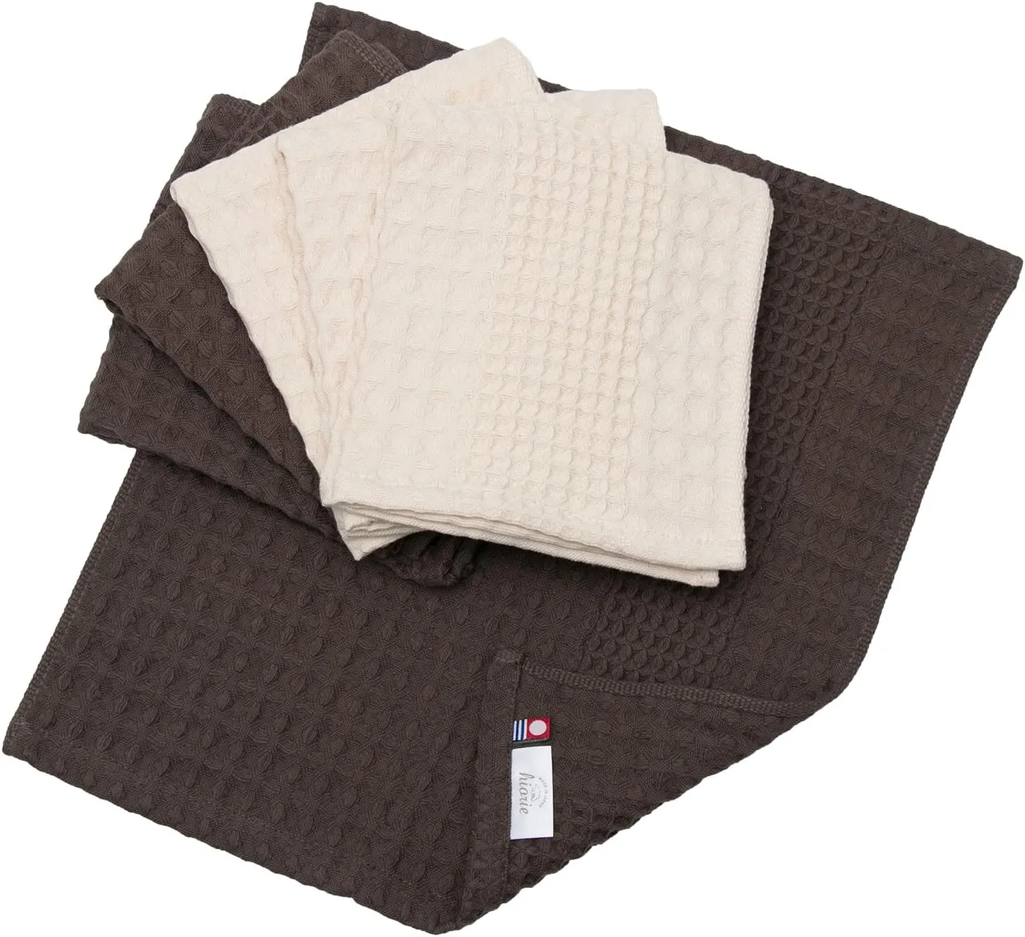 Imabari Towel, 6-Piece Washcloth Set, Japanese Towels, 13.3x13.8, 100% Cotton, Lightweight, Quick Drying and Compact Towels for Kitchen, Waffle Design Fabric, Honeycomb, Beige Brown