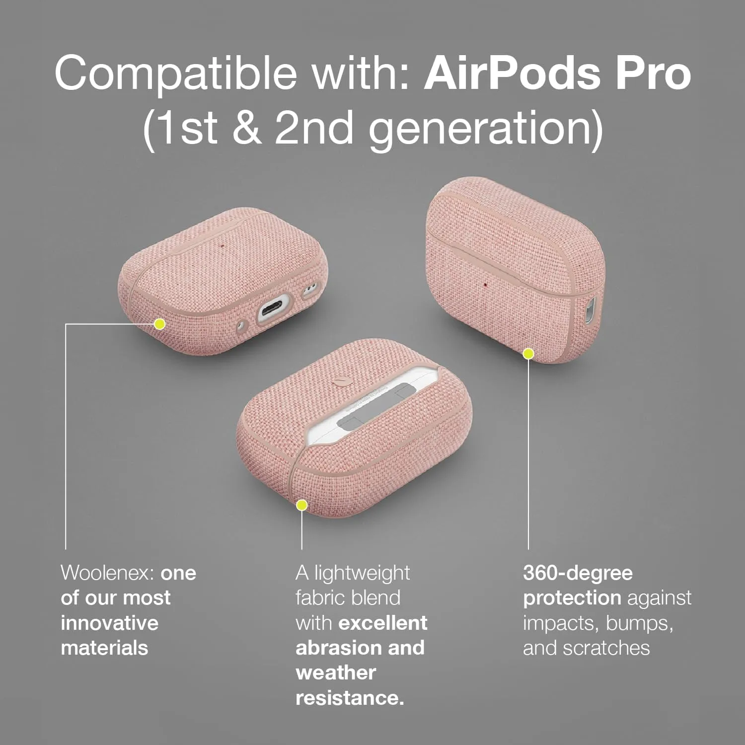 Incase AirPods Pro Case with Woolenex AirPods Pro 1st/2nd Gen Case Cover for Added Protection- Durable, Lightweight Protective Case with Premium Woolenex Fabric, Scratch-Resistant Design (Graphite)