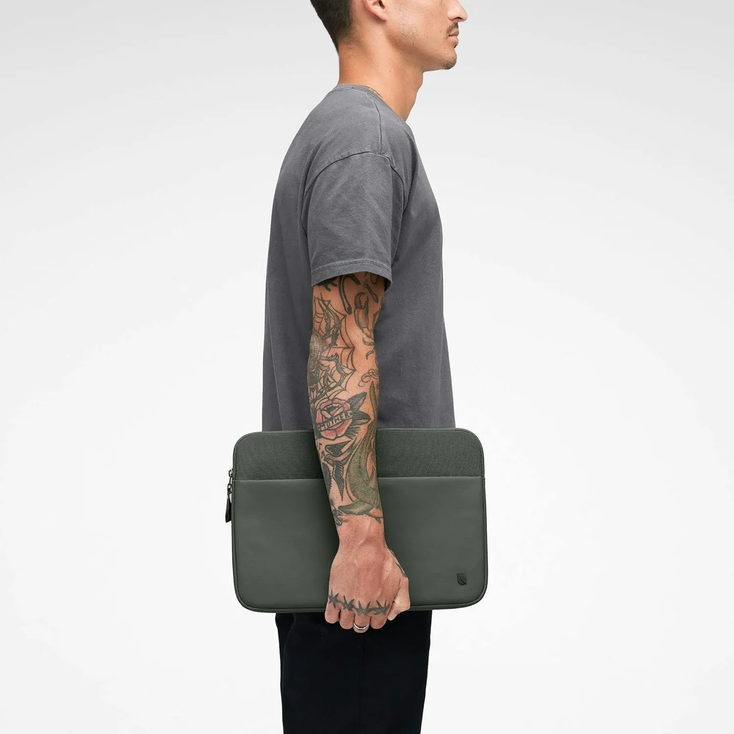 Incase A.R.C. Sleeve with ReSpun 100% Recycled Polyester - 13" & 14" MacBook/Laptop & iPad/Tablet Case - Cushioned Faux Fur Lining, External Zippered Slip Pocket - Smoked Ivy