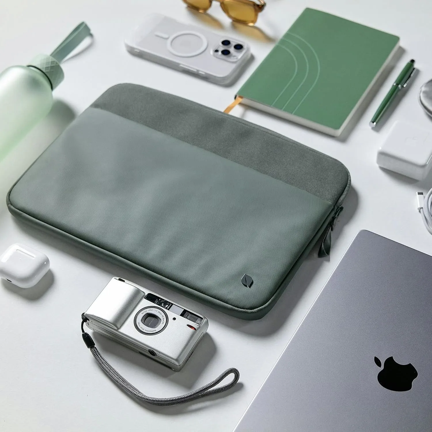 Incase A.R.C. Sleeve with ReSpun 100% Recycled Polyester - 13" & 14" MacBook/Laptop & iPad/Tablet Case - Cushioned Faux Fur Lining, External Zippered Slip Pocket - Smoked Ivy