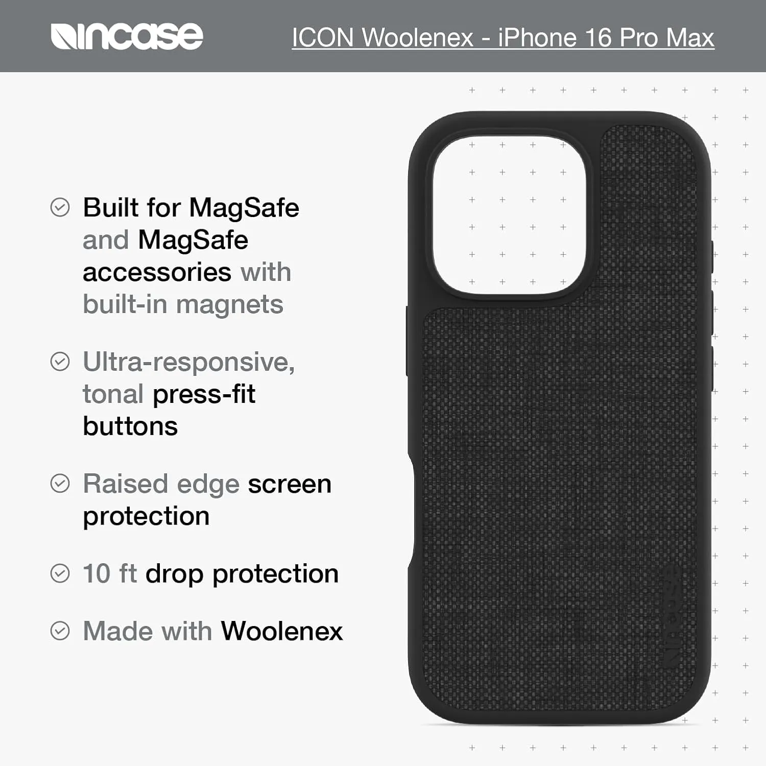 Incase ICON Case with Woolenex & MagSafe for iPhone 16 Pro Max - Durable, Stylish, Protective, Lightweight, Water-Resistant, Scratch-Resistant with Wireless Magsafe Charging - Navy Woolenex