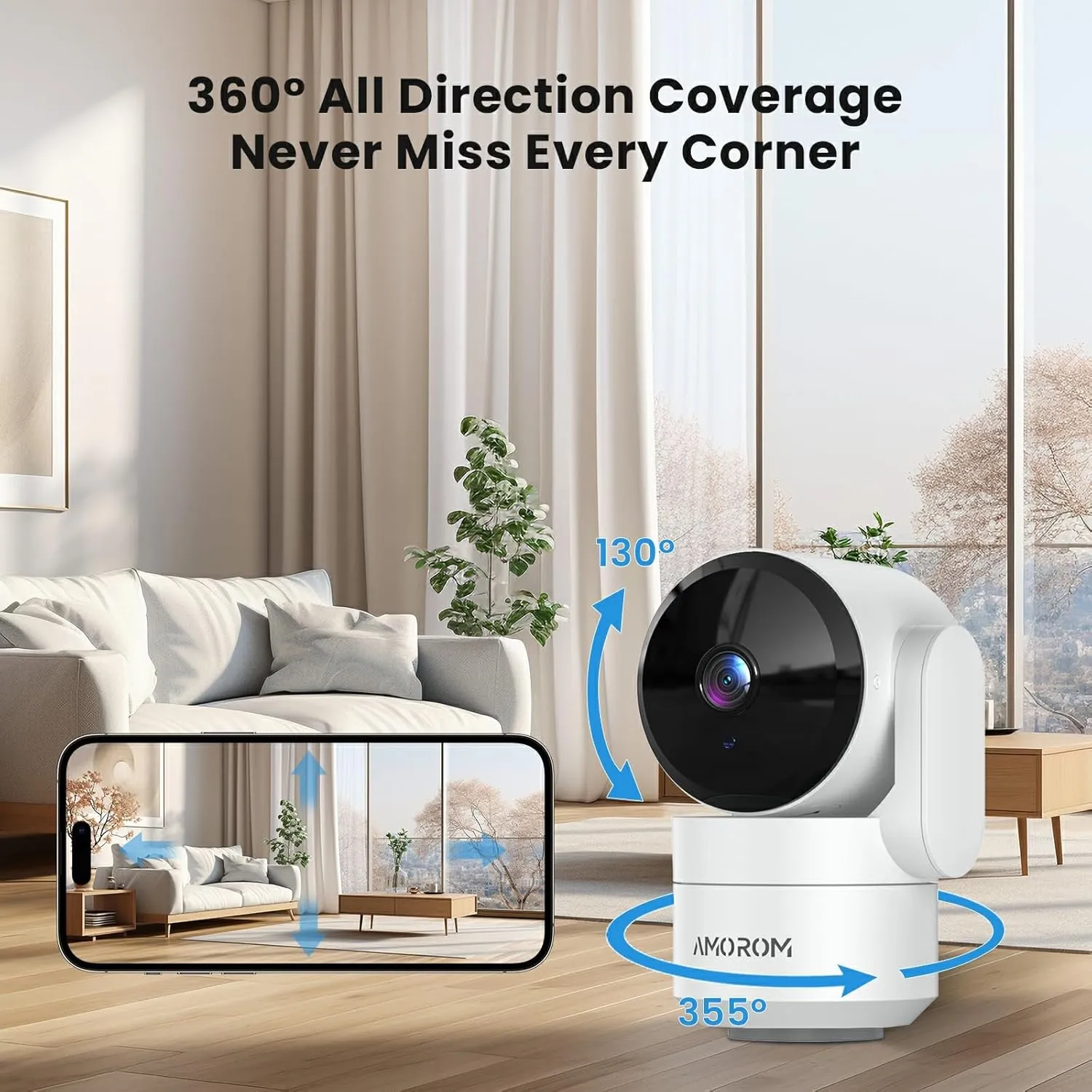 Indoor Security Camera for Baby Monitor 360°,Room Camera for Home Security with Pan&Tilt,Night Vision,Motion Detection,2-Way Audio,Pet Cameras Compatible with Alexa/Google Assistant,2.4GHz WiFi,2 Pack
