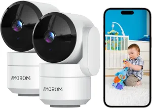 Indoor Security Camera for Baby Monitor 360°,Room Camera for Home Security with Pan&Tilt,Night Vision,Motion Detection,2-Way Audio,Pet Cameras Compatible with Alexa/Google Assistant,2.4GHz WiFi,2 Pack