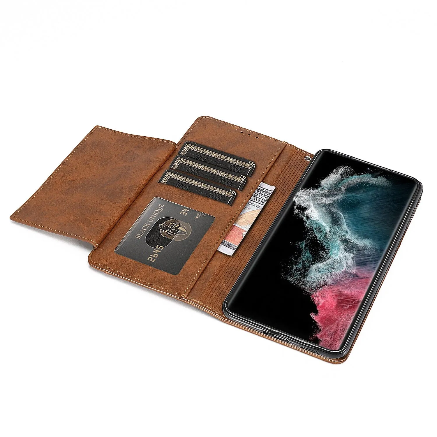 Indy Series Genuine Leather Wallet Case for Samsung Galaxy S23  with Kickstand and Card Slots