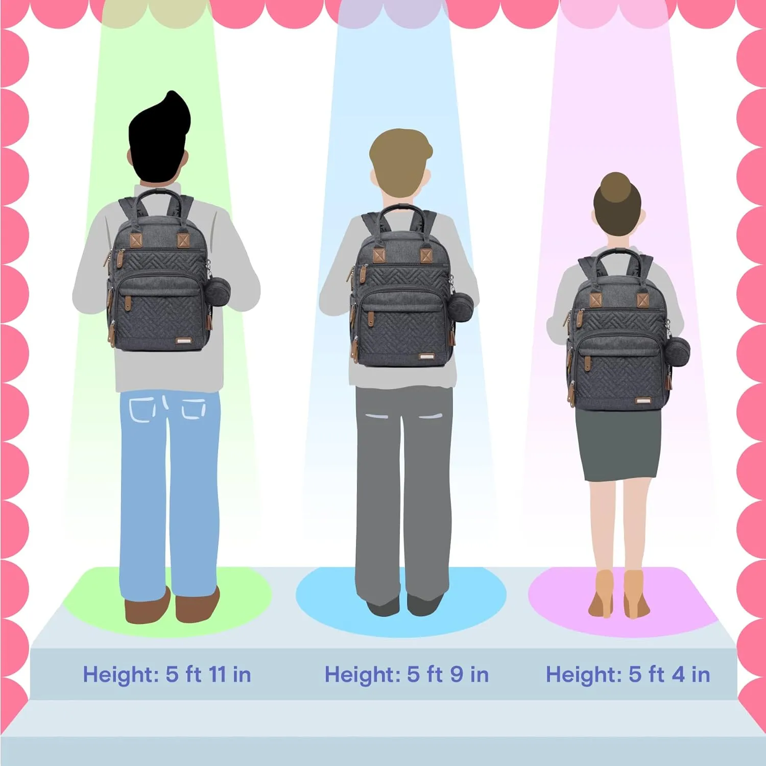 iniuniu Diaper Bag Backpack, 4 in 1 kit Large Unisex Baby Bags for Boys Girls, Waterproof Travel Back Pack with Pouch, Washable Changing Pad, Pacifier Case and Stroller Straps, Dark Gray