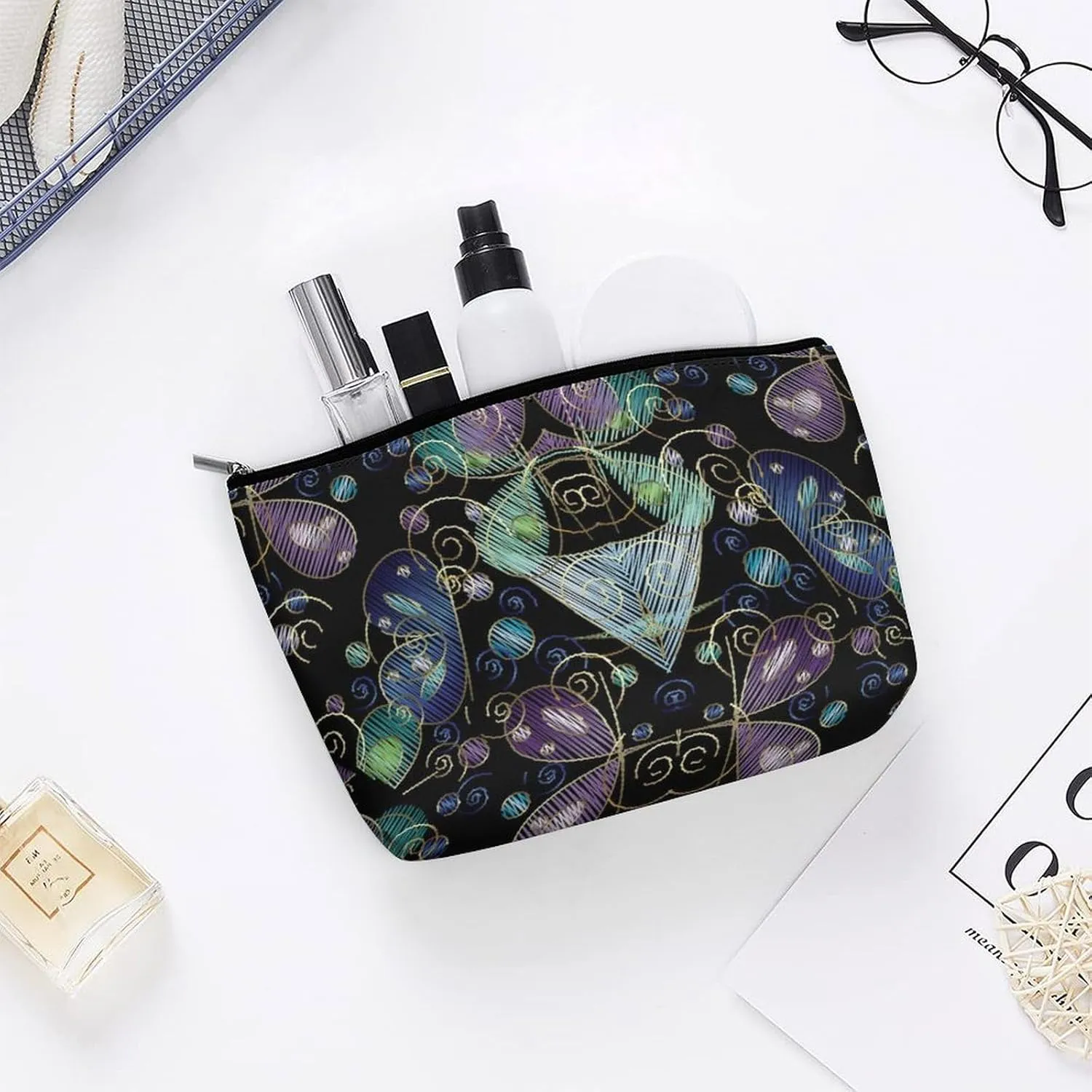 Insects Makeup Bag for Women Wide-Open Cosmetic Bag Travel Cosmetic Tote Bag Butterflies Toiletry Bag for Toiletry Bag Toiletries Accessories
