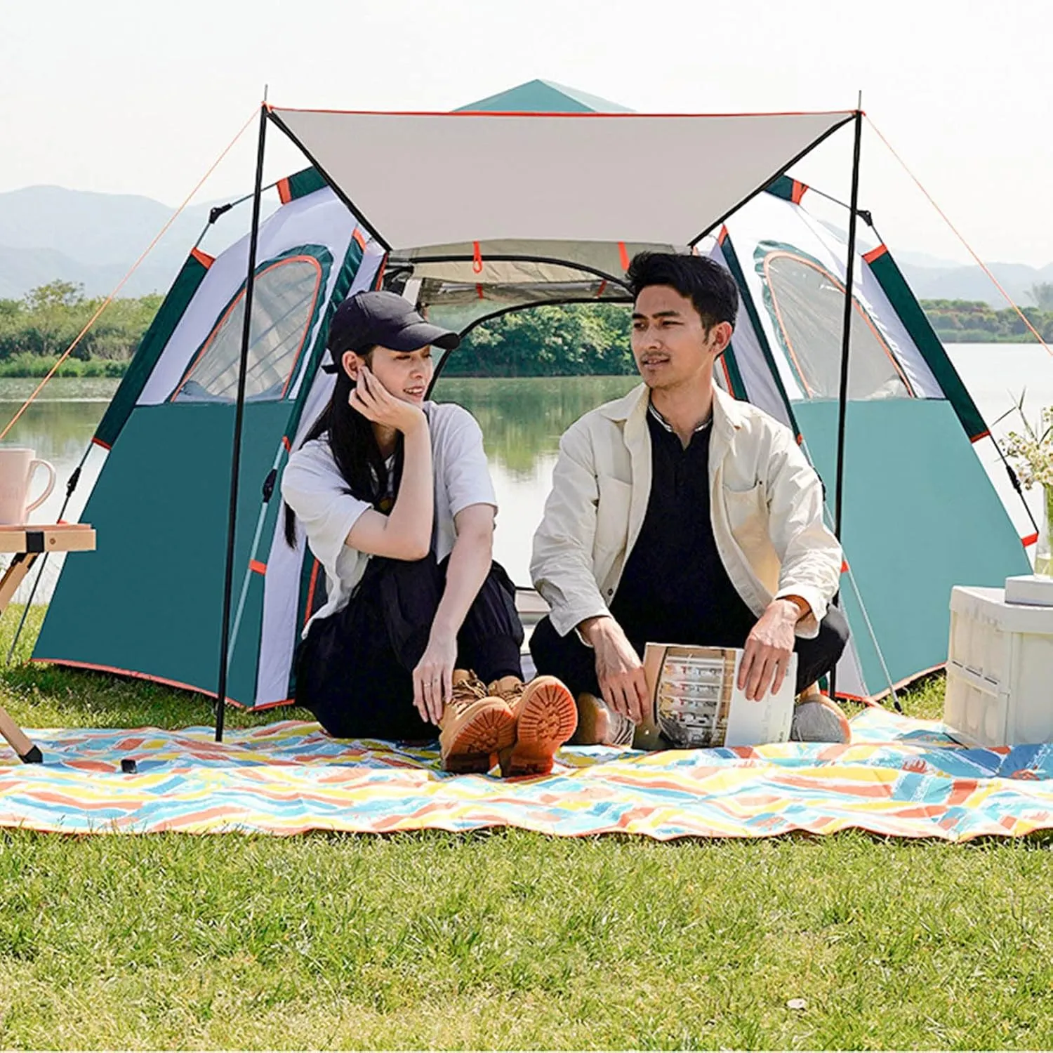 Instant Up Tents for Camping, Outdoor Easy Set Up Automatic Family Travel Tent, Waterproof Oxford Cloth Double Layer Family Tent for Hiking Traveling Backpacking