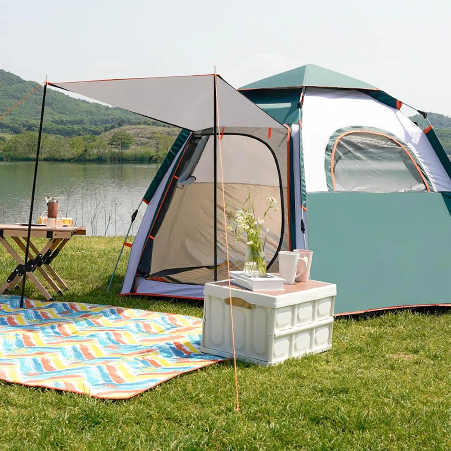 Instant Up Tents for Camping, Outdoor Easy Set Up Automatic Family Travel Tent, Waterproof Oxford Cloth Double Layer Family Tent for Hiking Traveling Backpacking