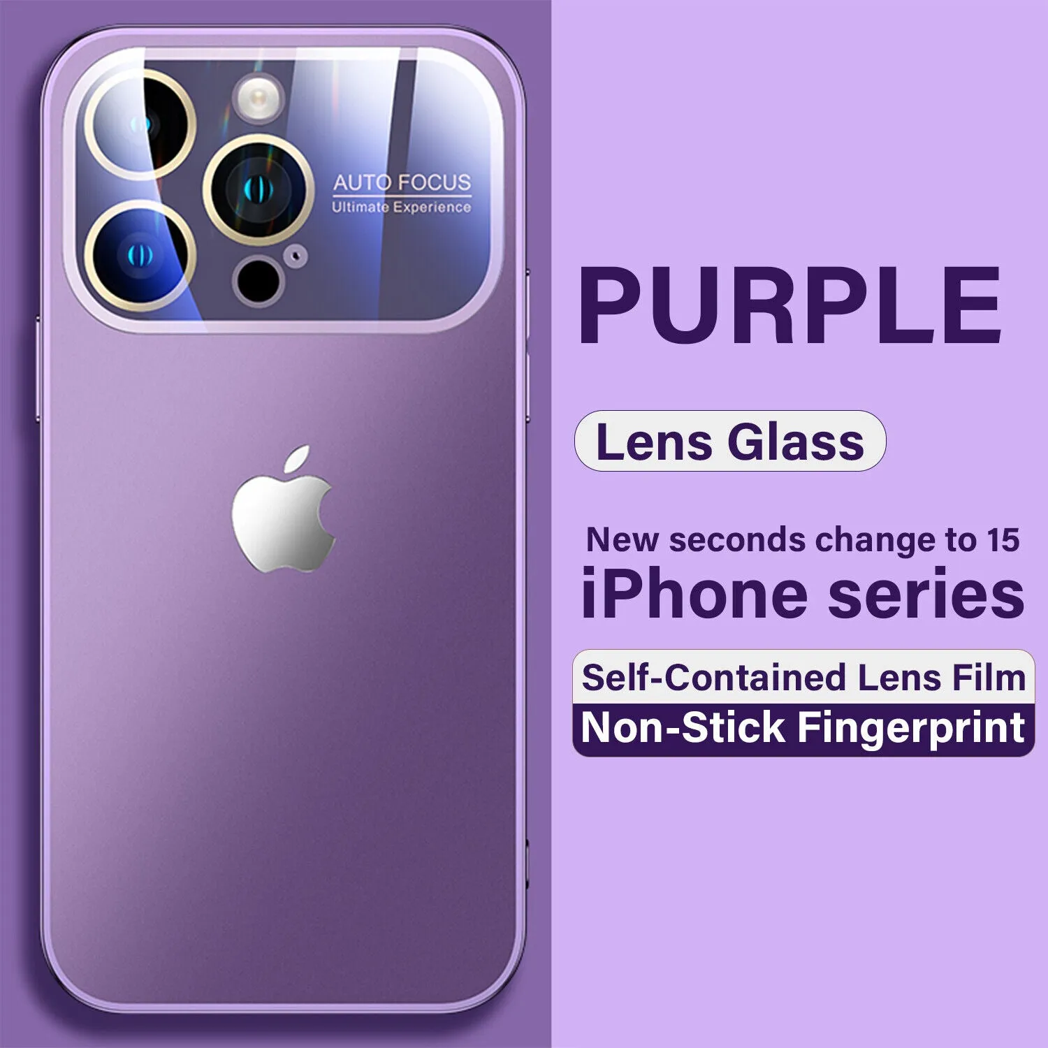 iPhone 15 Plus Full Lens Glass Case With Logo- Purple