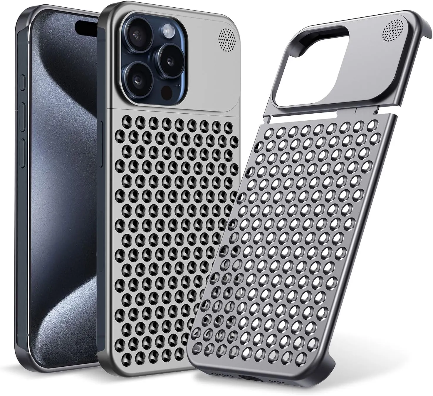 iPhone 15 Pro Super Slim AeroFLex Metal Frame Less Case with Magsafe - Grey / Silver