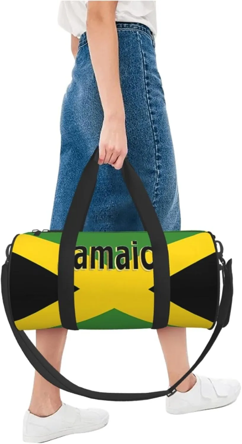 Jamaican Flag Round Travel Duffel Bag Large Capacity Gym Sports Bags for Hiking Vacation Trips
