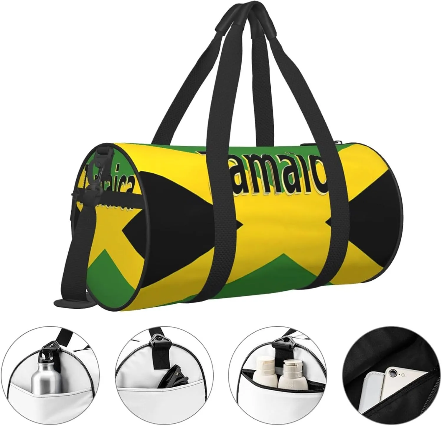Jamaican Flag Round Travel Duffel Bag Large Capacity Gym Sports Bags for Hiking Vacation Trips