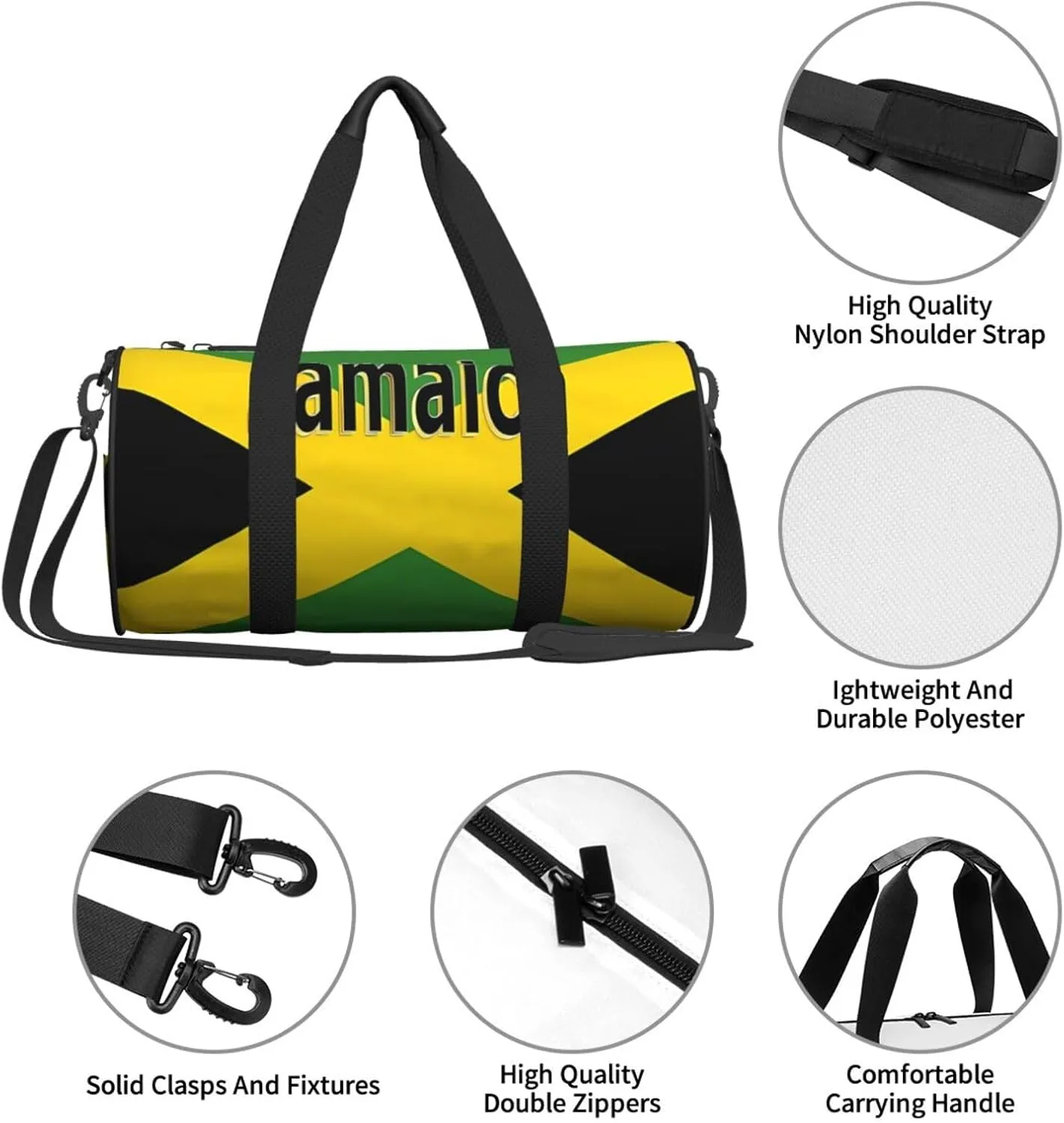 Jamaican Flag Round Travel Duffel Bag Large Capacity Gym Sports Bags for Hiking Vacation Trips