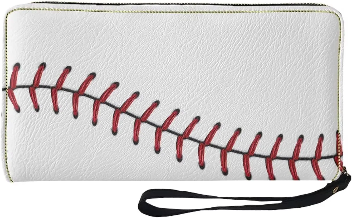 Jeiento Baseball Design Women's Custom Leather Zip Around Wallet Clutch with Wristlet Strap Dachshund Design Large Capacity