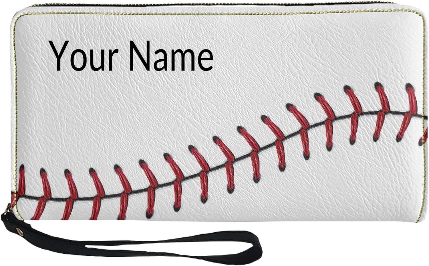 Jeiento Baseball Design Women's Custom Leather Zip Around Wallet Clutch with Wristlet Strap Dachshund Design Large Capacity
