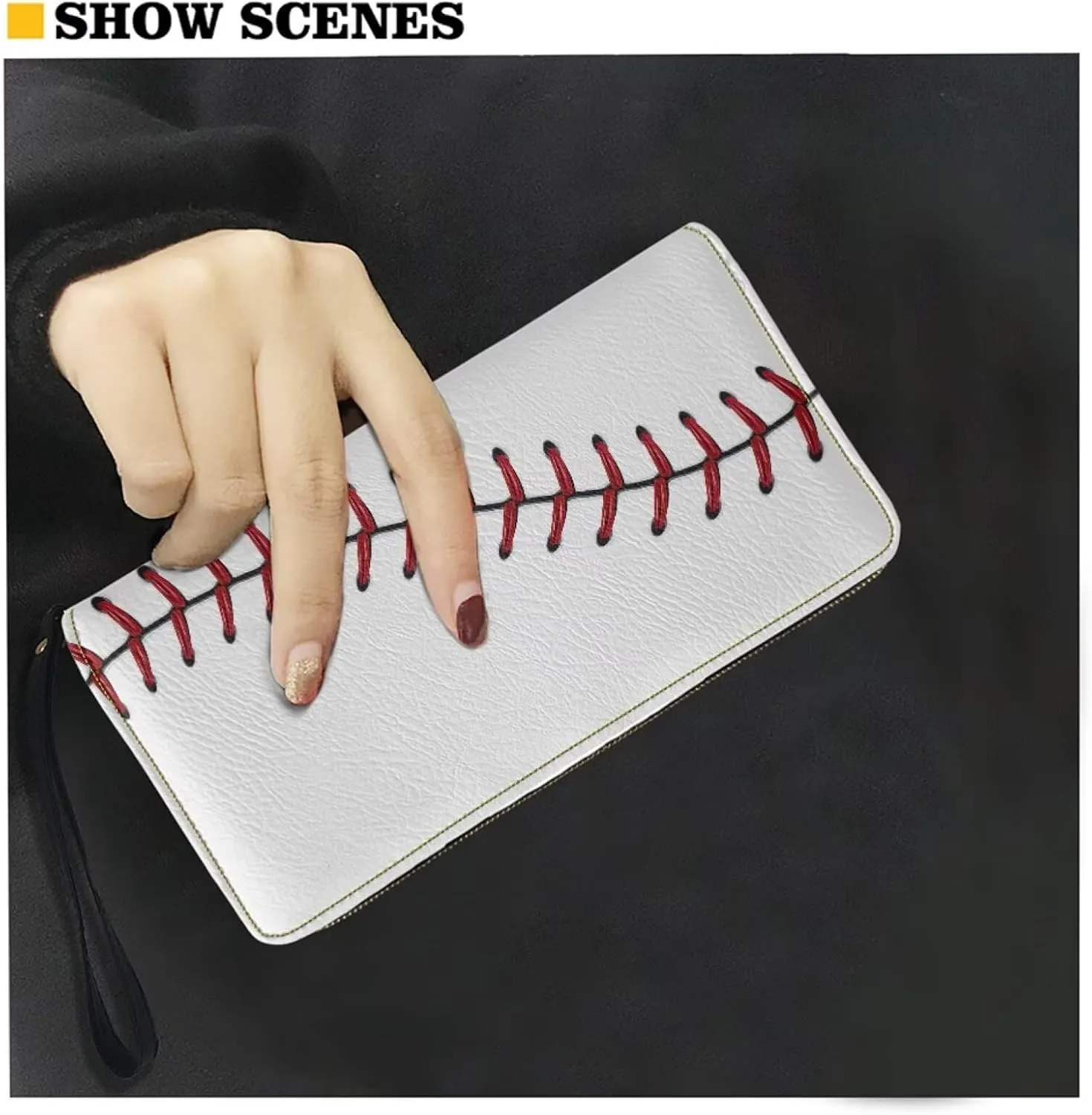Jeiento Baseball Design Women's Custom Leather Zip Around Wallet Clutch with Wristlet Strap Dachshund Design Large Capacity