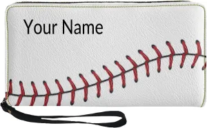 Jeiento Baseball Design Women's Custom Leather Zip Around Wallet Clutch with Wristlet Strap Dachshund Design Large Capacity
