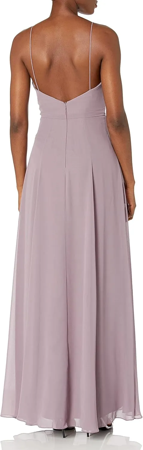 Jenny Yoo Women's Amara A-line Spaghetti V Neck Flowy Long Chiffon Gown