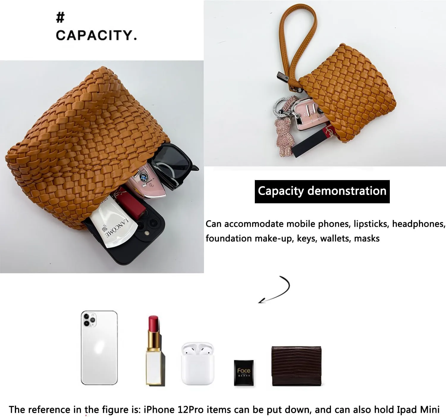 JINMANXUE Fashion Handbag for Women, Woven Tote Bucket Composite Bag, Knitting Chain Crossbody Shoulder Purse