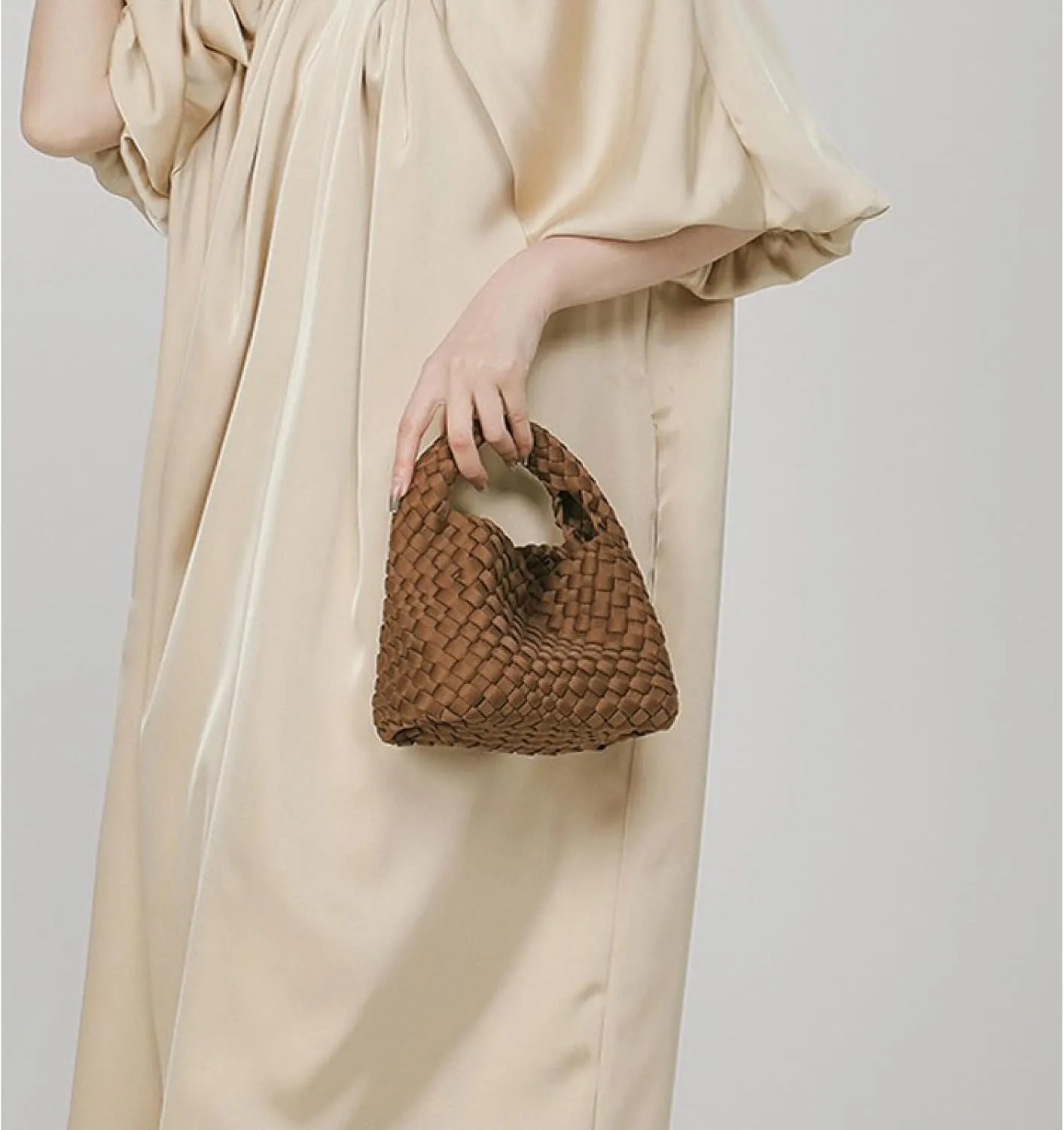 JINMANXUE Fashion Handbag for Women, Woven Tote Bucket Composite Bag, Knitting Chain Crossbody Shoulder Purse