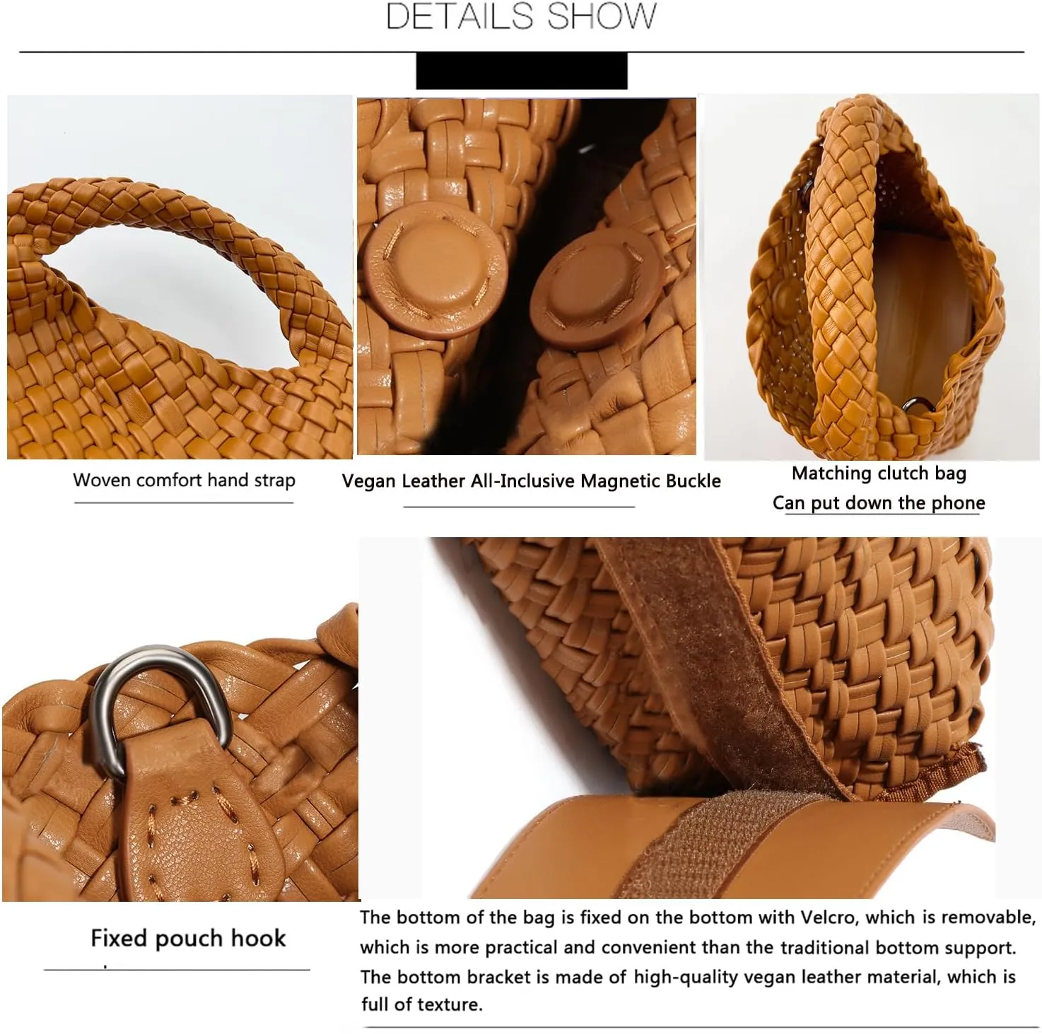 JINMANXUE Fashion Handbag for Women, Woven Tote Bucket Composite Bag, Knitting Chain Crossbody Shoulder Purse