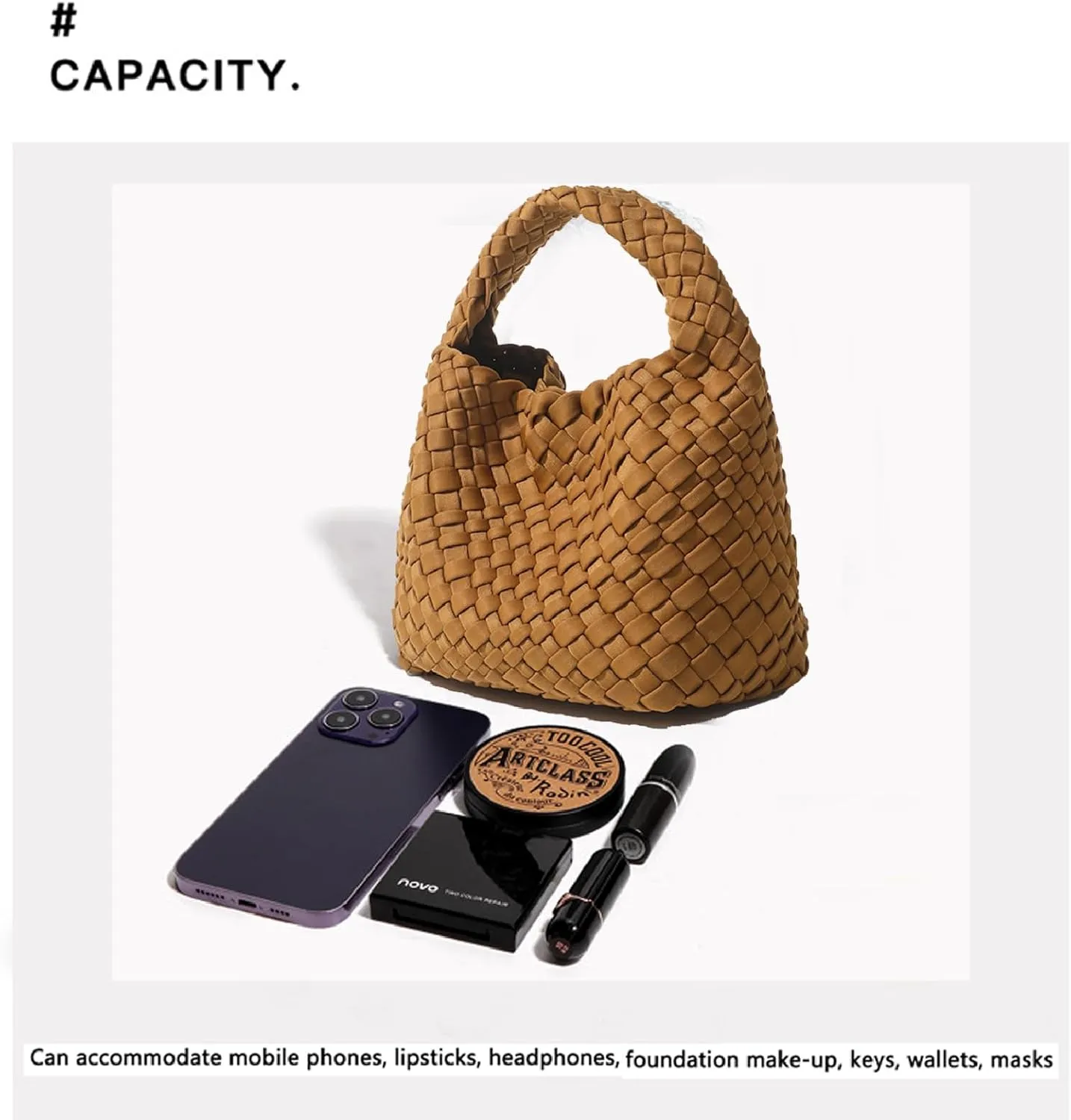 JINMANXUE Fashion Handbag for Women, Woven Tote Bucket Composite Bag, Knitting Chain Crossbody Shoulder Purse