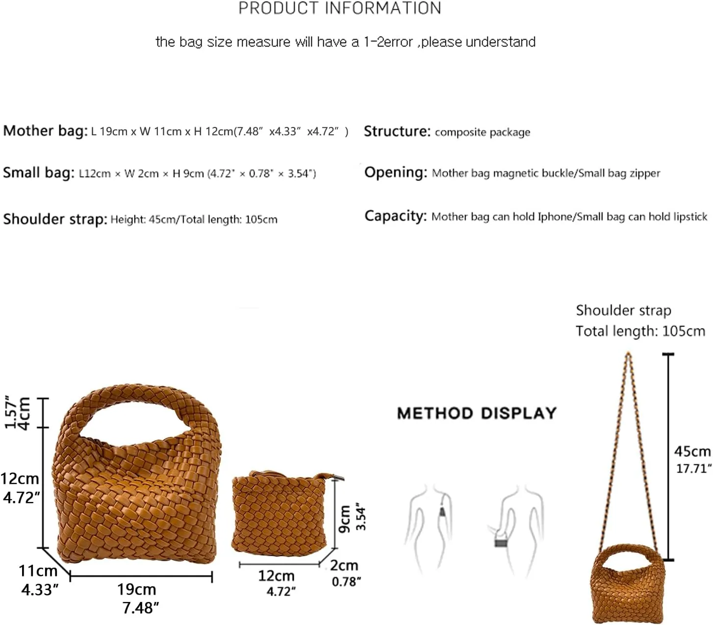 JINMANXUE Fashion Handbag for Women, Woven Tote Bucket Composite Bag, Knitting Chain Crossbody Shoulder Purse