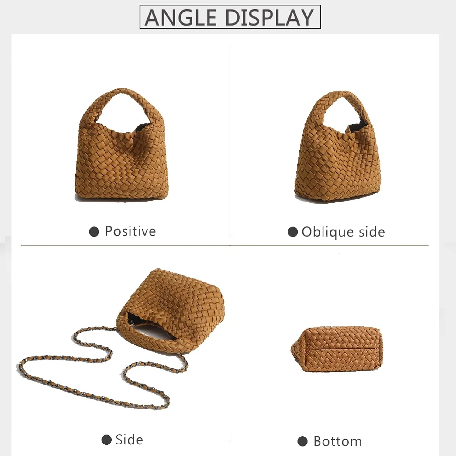 JINMANXUE Fashion Handbag for Women, Woven Tote Bucket Composite Bag, Knitting Chain Crossbody Shoulder Purse