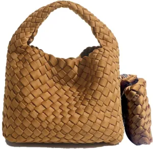 JINMANXUE Fashion Handbag for Women, Woven Tote Bucket Composite Bag, Knitting Chain Crossbody Shoulder Purse