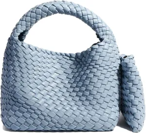 JINMANXUE Fashion Handbag for Women, Woven Tote Bucket Composite Bag, Knitting Chain Crossbody Shoulder Purse