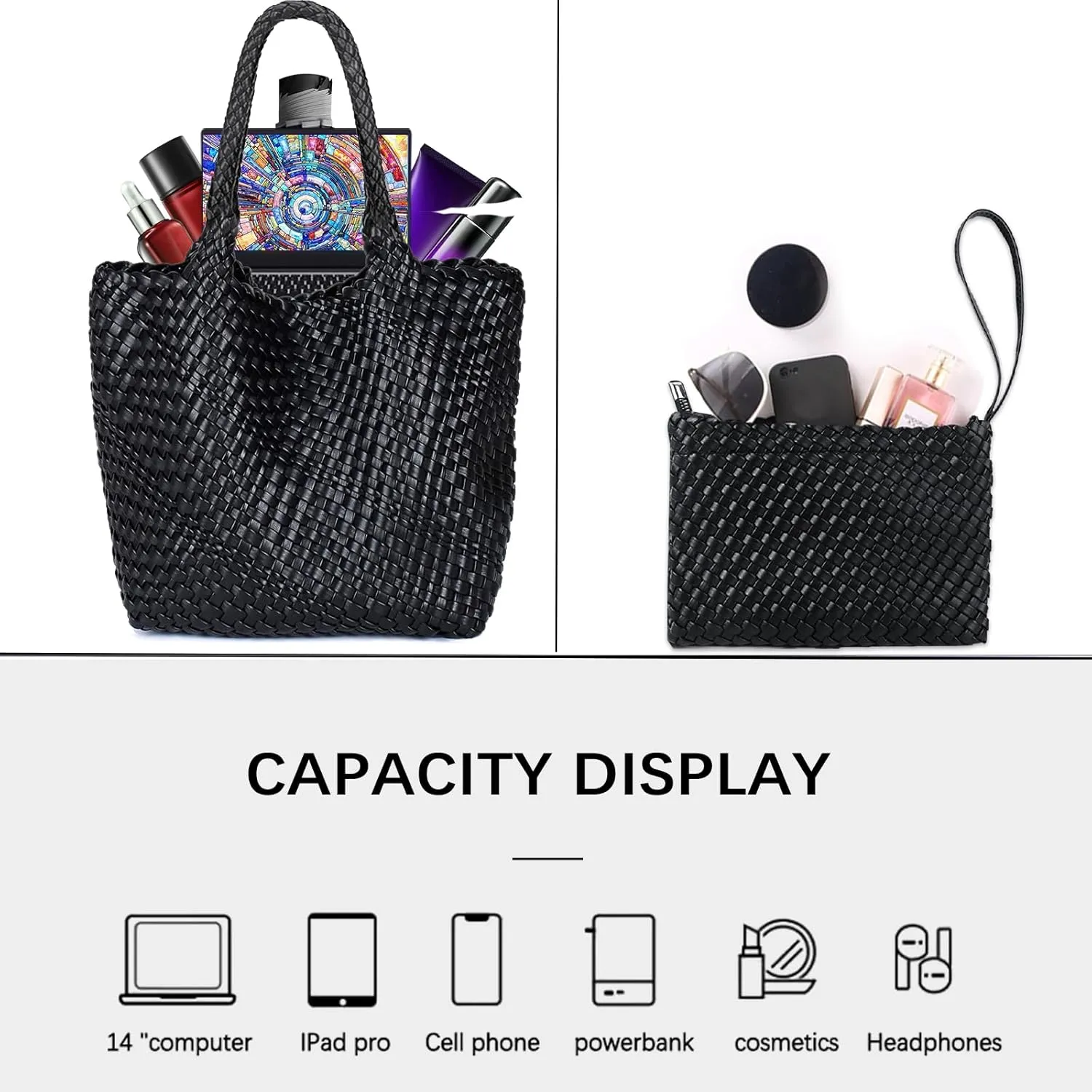 JINMANXUE Fashion Woven Bag Shopper Bag Travel Handbags and Purses Women Tote Bag Large Capacity Shoulder Bags