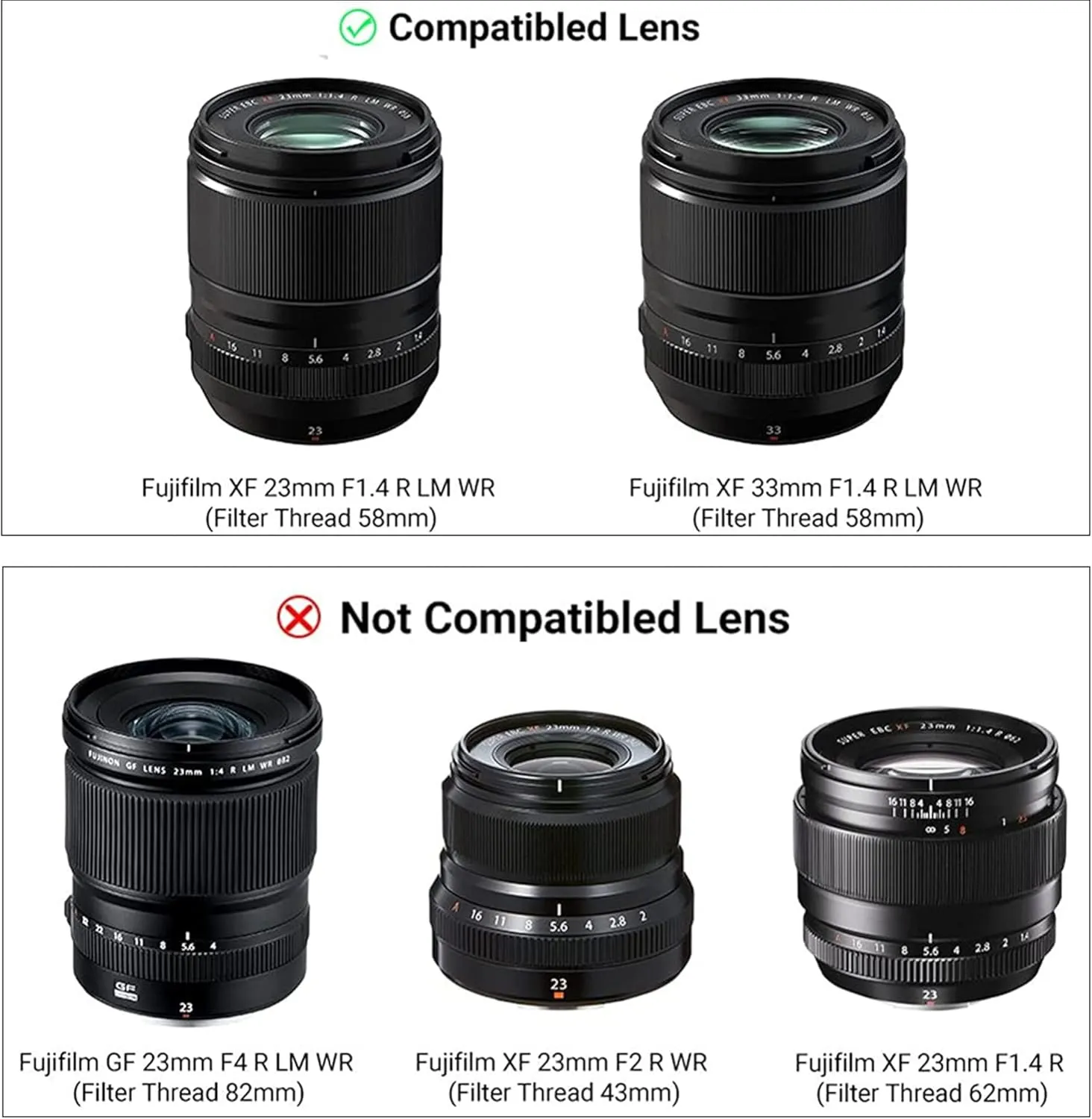 JJC Metal Square Lens Hood for Fujifilm Fuji Fujinon XF 23mm F1.4 R LM WR & XF 33mm F1.4 R LM WR Lens Replaces Fuji LH-XF23 II/LH-XF23-2 Lens Hood with a Hood Cap on X-T4 X-T3 X-Pro3 X-Pro2 Camera