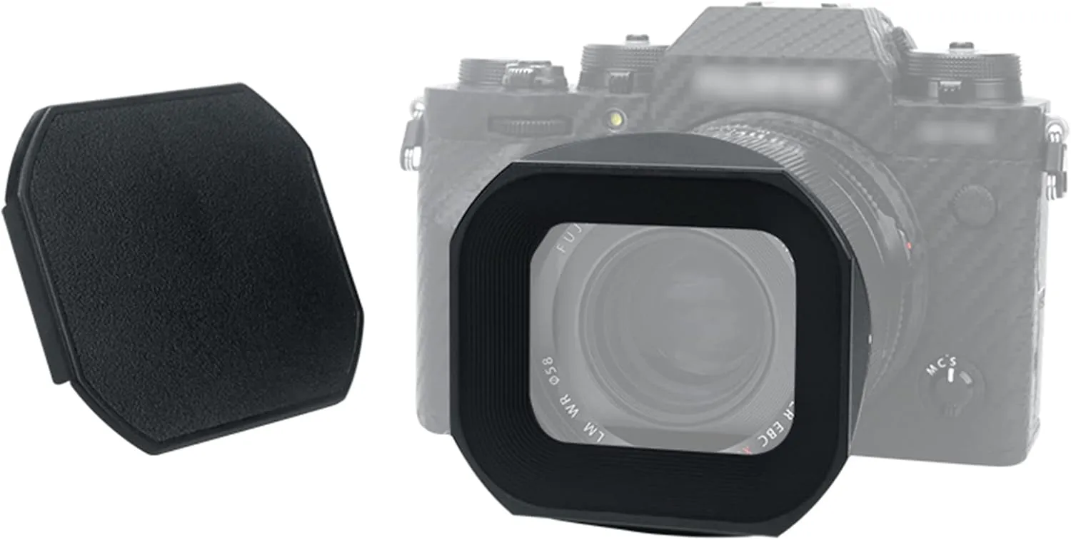 JJC Metal Square Lens Hood for Fujifilm Fuji Fujinon XF 23mm F1.4 R LM WR & XF 33mm F1.4 R LM WR Lens Replaces Fuji LH-XF23 II/LH-XF23-2 Lens Hood with a Hood Cap on X-T4 X-T3 X-Pro3 X-Pro2 Camera
