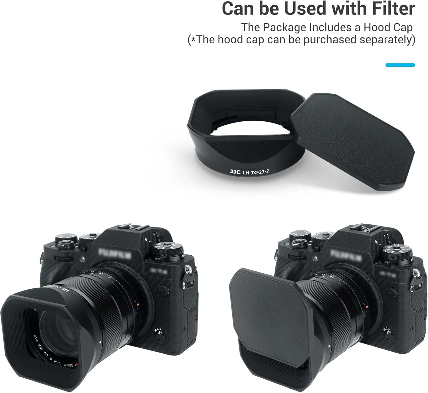 JJC Metal Square Lens Hood for Fujifilm Fuji Fujinon XF 23mm F1.4 R LM WR & XF 33mm F1.4 R LM WR Lens Replaces Fuji LH-XF23 II/LH-XF23-2 Lens Hood with a Hood Cap on X-T4 X-T3 X-Pro3 X-Pro2 Camera