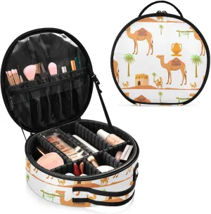Joko Ivery Camels Palmtrees Pottery White Travel Makeup Train Case for Women Cosmetic Bag Organizer with Adjustable Dividers Make-up Organizer for Makeup Beginners Women Travel