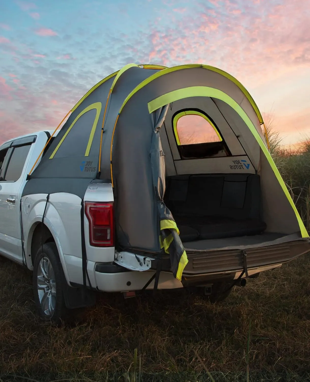 JOYTUTUS Pickup Truck Tent 2.0, Waterproof PU2000mm Double Layer for 2 Person, Portable Truck Bed Tent with Rainfly, 5.5'-6' Camping Preferred - Green, Aluminum Poles