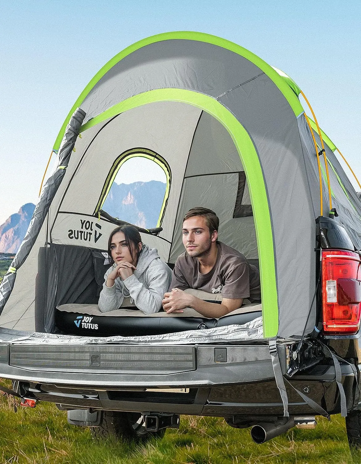 JOYTUTUS Pickup Truck Tent 2.0, Waterproof PU2000mm Double Layer for 2 Person, Portable Truck Bed Tent with Rainfly, 5.5'-6' Camping Preferred - Green, Aluminum Poles