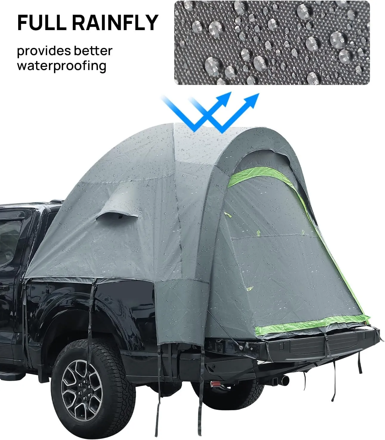 JOYTUTUS Pickup Truck Tent 2.0, Waterproof PU2000mm Double Layer for 2 Person, Portable Truck Bed Tent with Rainfly, 5.5'-6' Camping Preferred - Green, Aluminum Poles