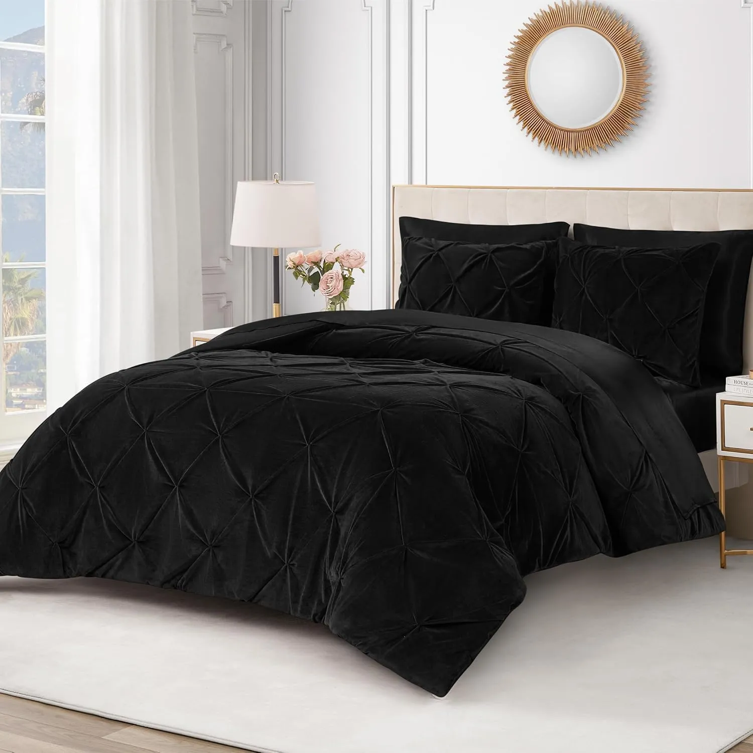 Juicy Couture Kiss Pleat Plush Micromink Black Full/Queen Comforter Set - Cozy 3 Piece Bedding Ensemble