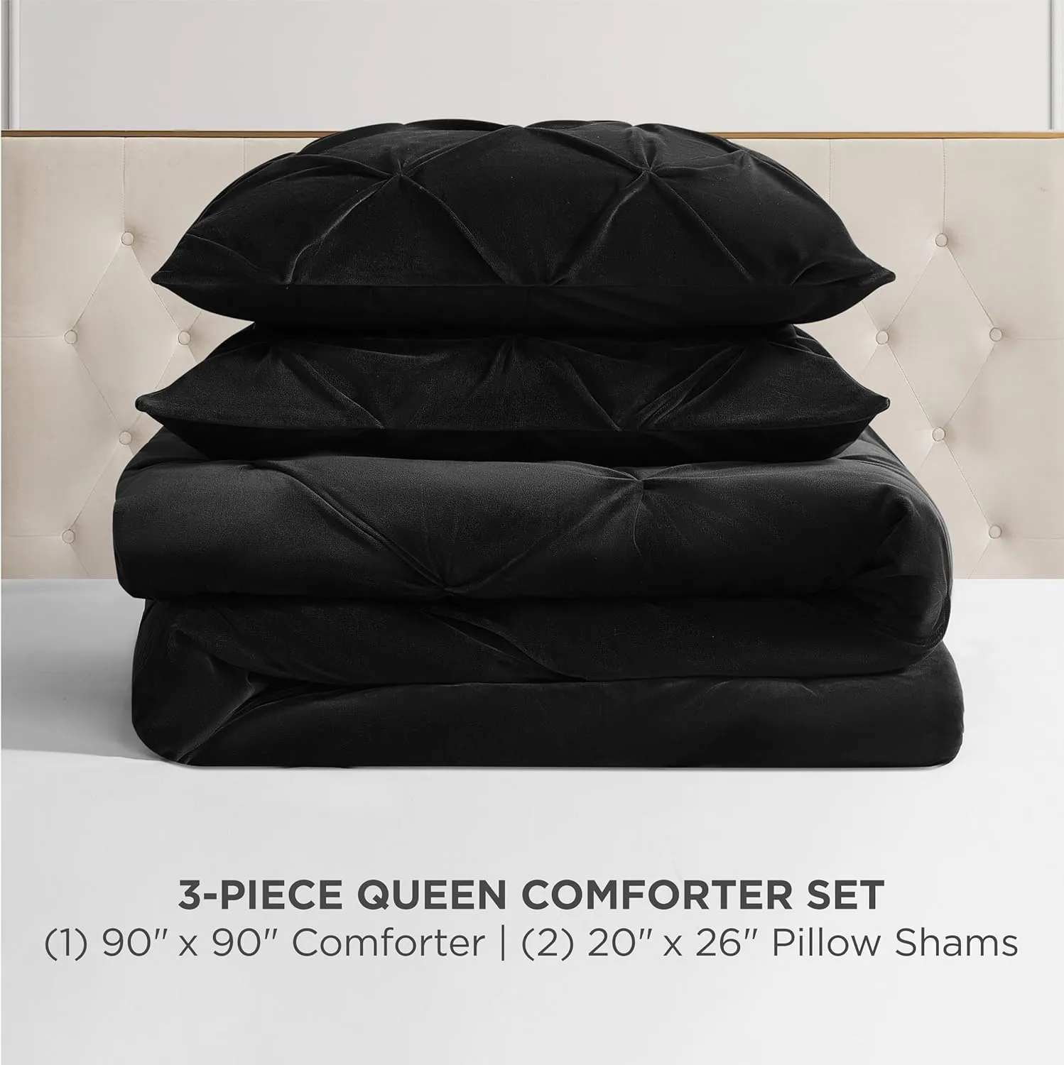 Juicy Couture Kiss Pleat Plush Micromink Black Full/Queen Comforter Set - Cozy 3 Piece Bedding Ensemble
